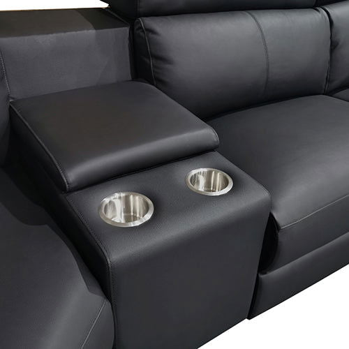 6 Seater Real Leather sofa Black Color Lounge Set for Living Room Couch with Adjustable Headrest - Cosy Abode