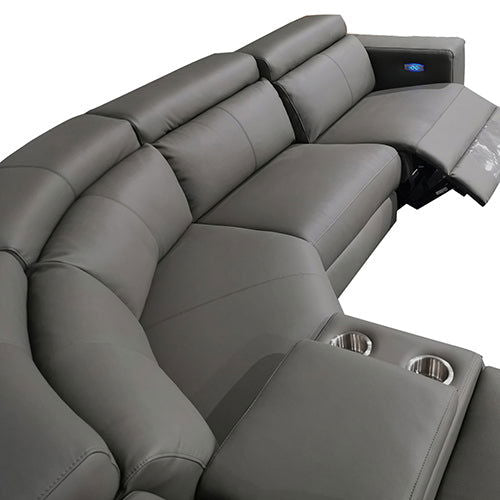 6 Seater Real Leather sofa Grey Color Lounge Set for Living Room Couch with Adjustable Headrest - Cosy Abode