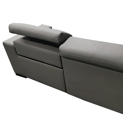 6 Seater Real Leather sofa Grey Color Lounge Set for Living Room Couch with Adjustable Headrest - Cosy Abode