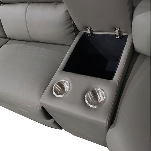 6 Seater Real Leather sofa Grey Color Lounge Set for Living Room Couch with Adjustable Headrest - Cosy Abode