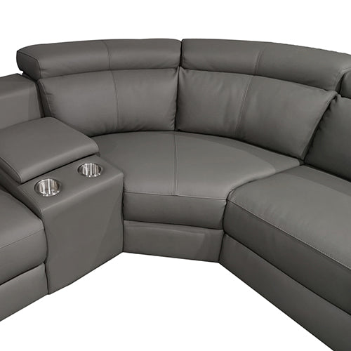 6 Seater Real Leather sofa Grey Color Lounge Set for Living Room Couch with Adjustable Headrest - Cosy Abode