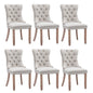 6x AADEN Modern Elegant Button-Tufted Upholstered Fabric with Studs Trim and Wooden legs Dining Side Chair-Beige - Cosy Abode