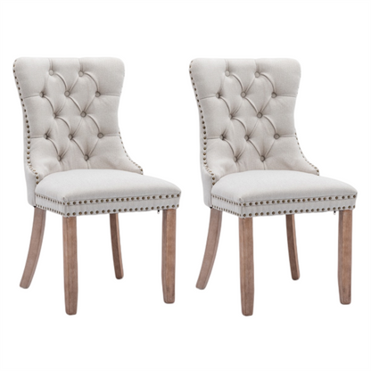 6x AADEN Modern Elegant Button-Tufted Upholstered Fabric with Studs Trim and Wooden legs Dining Side Chair-Beige - Cosy Abode