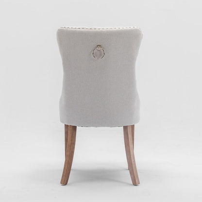 6x AADEN Modern Elegant Button-Tufted Upholstered Fabric with Studs Trim and Wooden legs Dining Side Chair-Beige - Cosy Abode