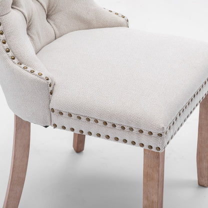 6x AADEN Modern Elegant Button-Tufted Upholstered Fabric with Studs Trim and Wooden legs Dining Side Chair-Beige - Cosy Abode
