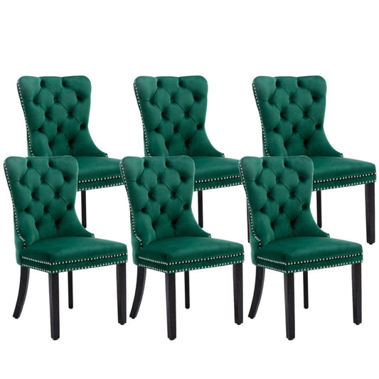 6x Velvet Dining Chairs- Green - Cosy Abode