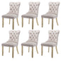 6x Velvet Dining Chairs Upholstered Tufted Kithcen Chair with Solid Wood Legs Stud Trim and Ring-Beige - Cosy Abode