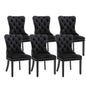 6x Velvet Dining Chairs Upholstered Tufted Kithcen Chair with Solid Wood Legs Stud Trim and Ring-Black - Cosy Abode