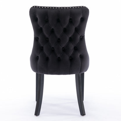 6x Velvet Upholstered Dining Chairs Tufted Wingback Side Chair with Studs Trim Solid Wood Legs for Kitchen - Cosy Abode