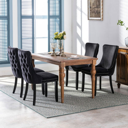 6x Velvet Upholstered Dining Chairs Tufted Wingback Side Chair with Studs Trim Solid Wood Legs for Kitchen - Cosy Abode