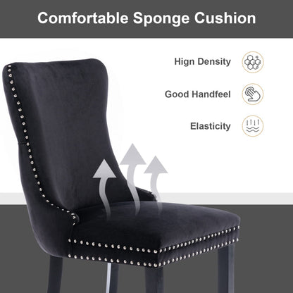 6x Velvet Upholstered Dining Chairs Tufted Wingback Side Chair with Studs Trim Solid Wood Legs for Kitchen - Cosy Abode