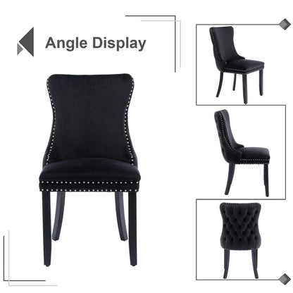6x Velvet Upholstered Dining Chairs Tufted Wingback Side Chair with Studs Trim Solid Wood Legs for Kitchen - Cosy Abode