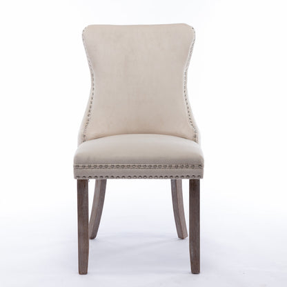 6x Velvet Upholstered Dining Chairs Tufted Wingback Side Chair with Studs Trim Solid Wood Legs for Kitchen - Cosy Abode