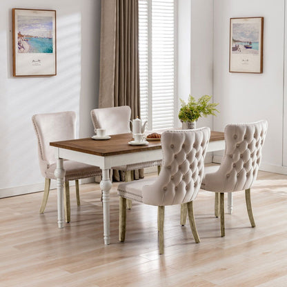 6x Velvet Upholstered Dining Chairs Tufted Wingback Side Chair with Studs Trim Solid Wood Legs for Kitchen - Cosy Abode