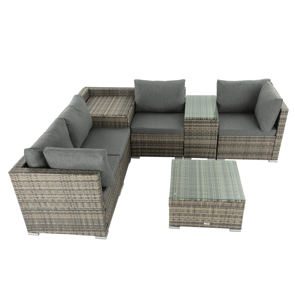 7PC Outdoor Wicker Lounge with Storage Corner (Grey) - Cosy Abode
