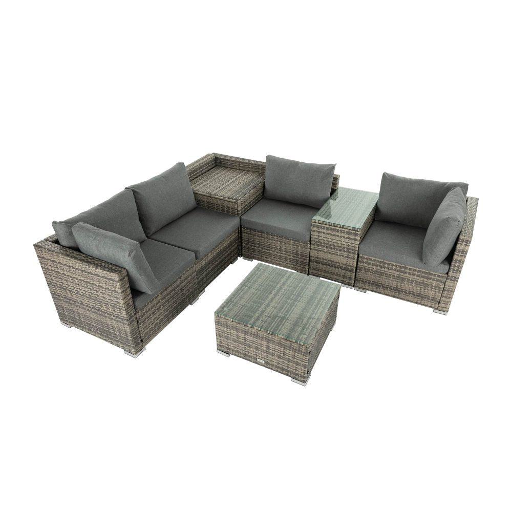 7PC Outdoor Wicker Lounge with Storage Corner (Grey) - Cosy Abode