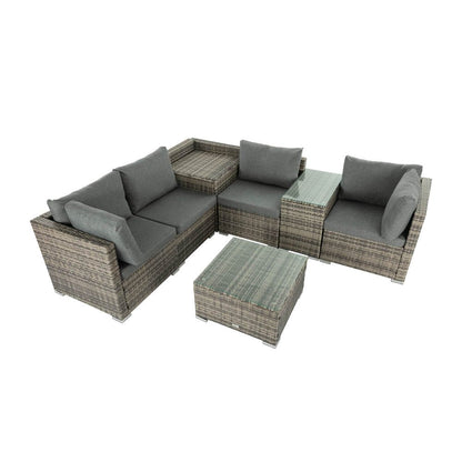 7PC Outdoor Wicker Lounge with Storage Corner (Grey) - Cosy Abode