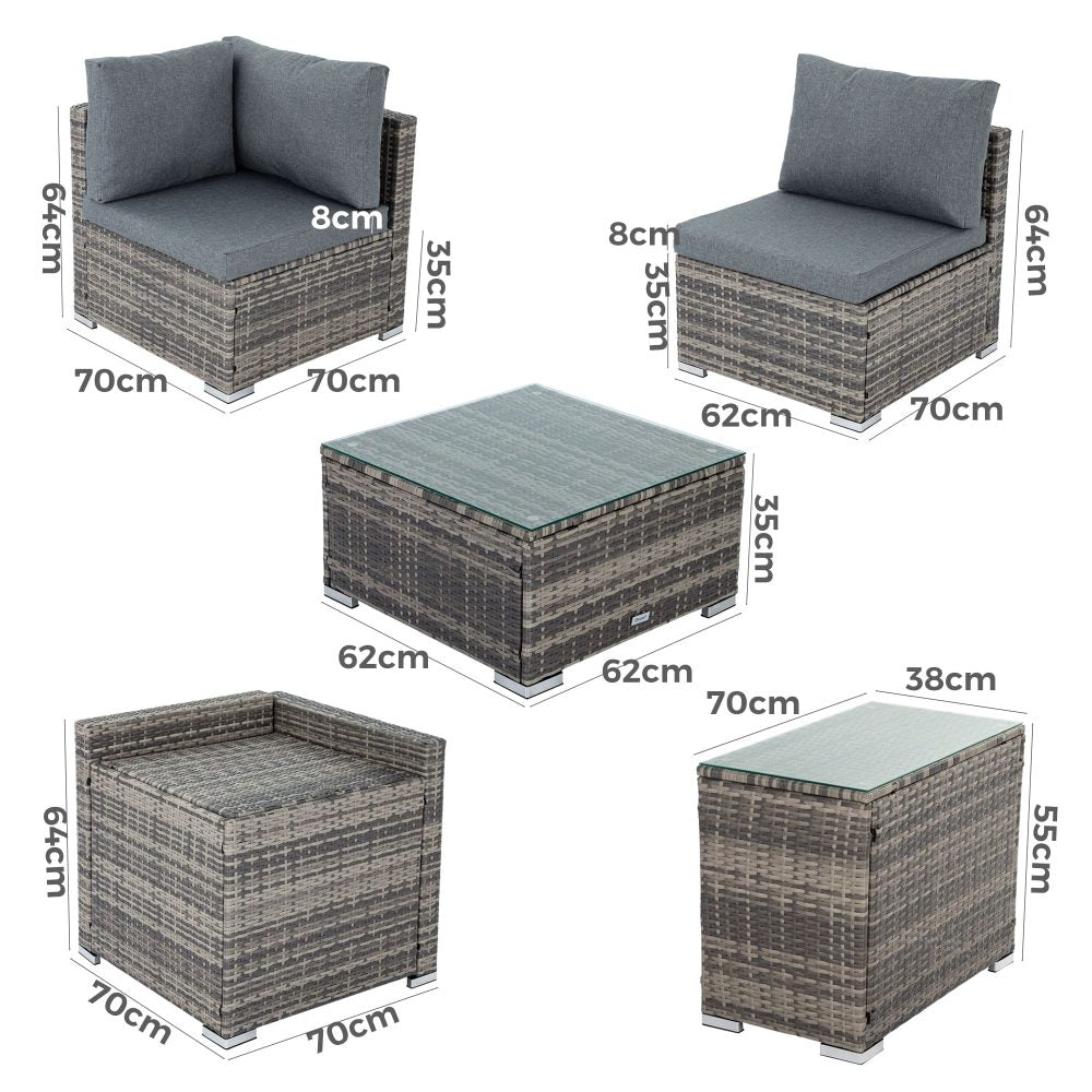 7PC Outdoor Wicker Lounge with Storage Corner (Grey) - Cosy Abode