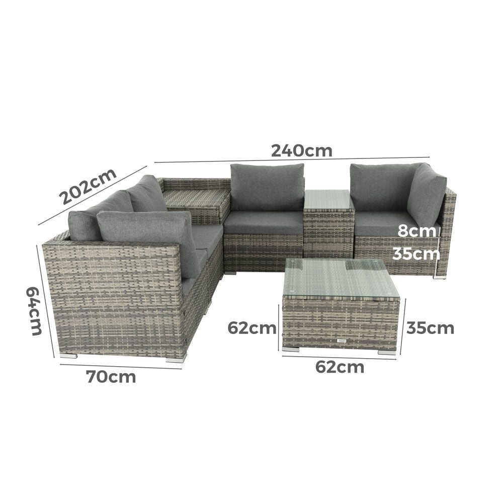 7PC Outdoor Wicker Lounge with Storage Corner (Grey) - Cosy Abode