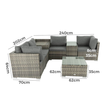 7PC Outdoor Wicker Lounge with Storage Corner (Grey) - Cosy Abode
