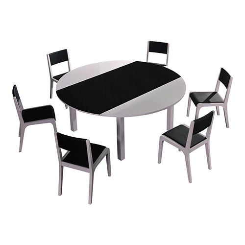 7 Piece Breakfast or Dining Table with 6 Chairs in High Gloss MDF finish - Black & White - Cosy Abode