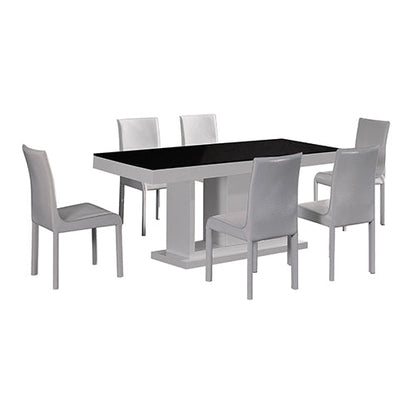 7 Piece Espresso Dining Suite Table with 6 Chairs in High Gloss MDF - Black & White - Cosy Abode