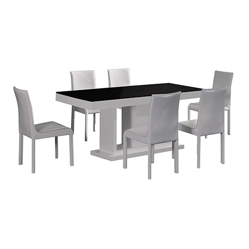 7 Piece Espresso Dining Suite Table with 6 Chairs in High Gloss MDF - Black & White - Cosy Abode
