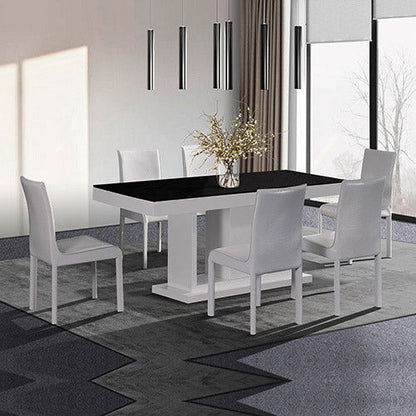 7 Piece Espresso Dining Suite Table with 6 Chairs in High Gloss MDF - Black & White - Cosy Abode