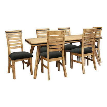 7 Pieces Dining Suite 180cm Medium Size Dining Table & 6X Chairs in Solid Acacia Wooden Frame in Silver Brush Colour - Cosy Abode