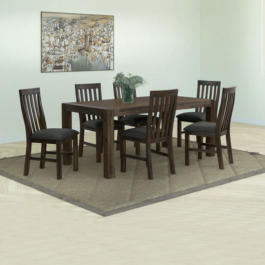 7 Pieces Dining Suite 180cm Medium Size Dining Table & 6X Chairs with Solid Acacia Wooden Base in Chocolate Colour - Cosy Abode