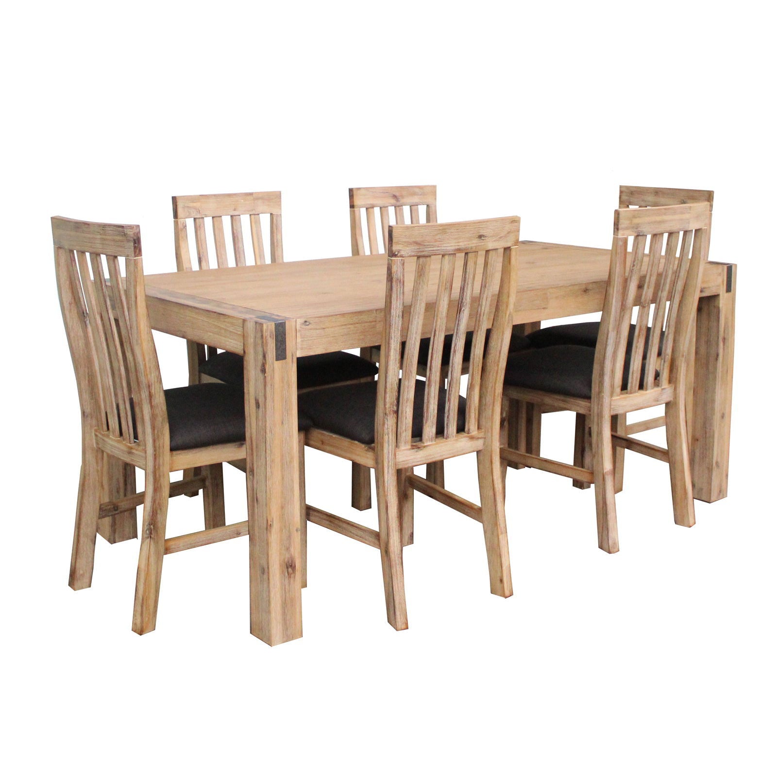 7 Pieces Dining Suite 180cm Medium Size Dining Table & 6X Chairs with Solid Acacia Wooden Base in Oak Colour - Cosy Abode