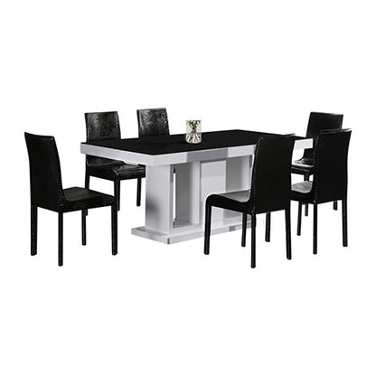 7 Pieces Dining Suite Dining Table & 6X  Black Chairs in Rectangular Shape High Glossy MDF Wooden Base Combination of Black & White Colour - Cosy Abode