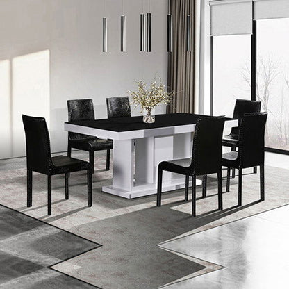 7 Pieces Dining Suite Dining Table & 6X  Black Chairs in Rectangular Shape High Glossy MDF Wooden Base Combination of Black & White Colour - Cosy Abode