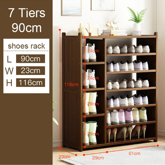 7 Tier Tower Bamboo Wooden Shoe Rack Boot Shelf Stand Storage Organizer - Cosy Abode