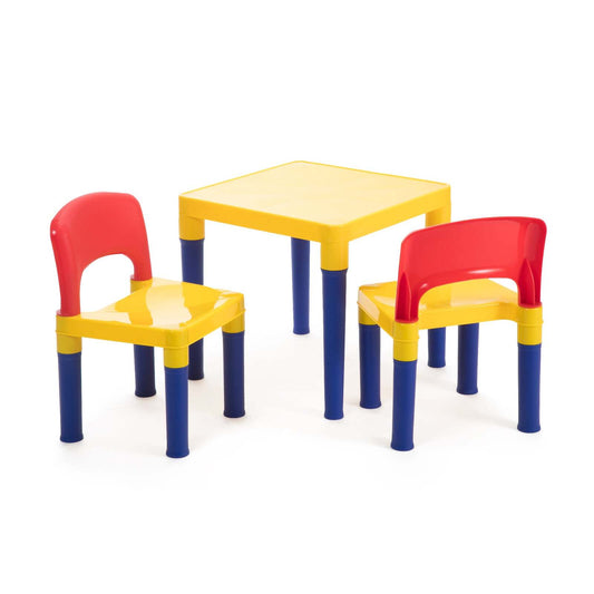 Kids Table & 2 Chairs Plastic Set (Blue, Red & Yellow) - Cosy Abode