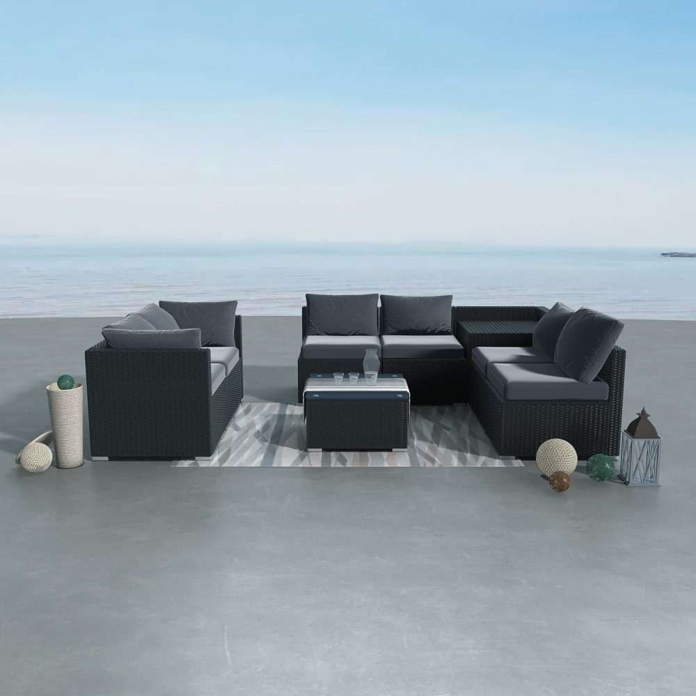 8PCS Outdoor Furniture Modular Lounge Sofa Lizard-Black - Cosy Abode
