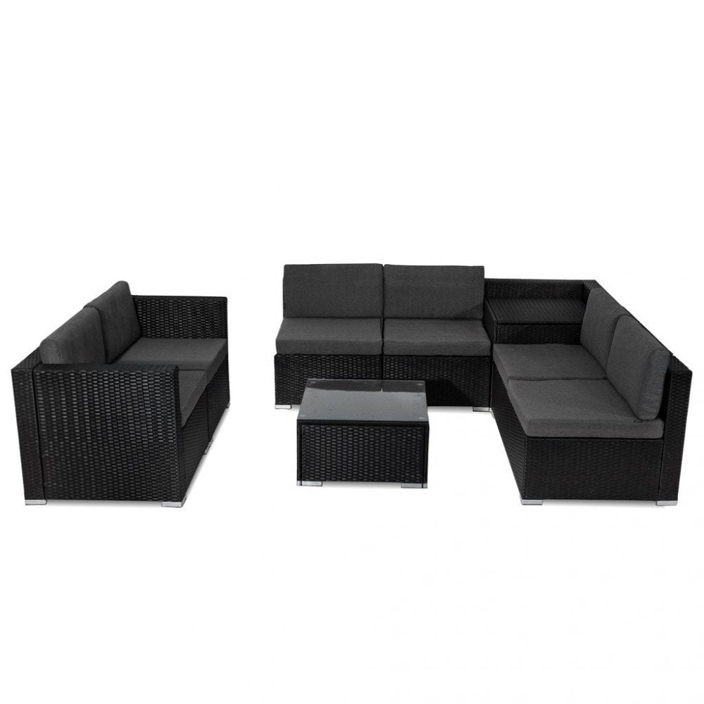 8PCS Outdoor Furniture Modular Lounge Sofa Lizard-Black - Cosy Abode