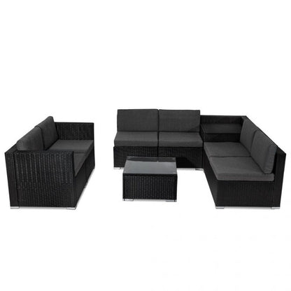 8PCS Outdoor Furniture Modular Lounge Sofa Lizard-Black - Cosy Abode