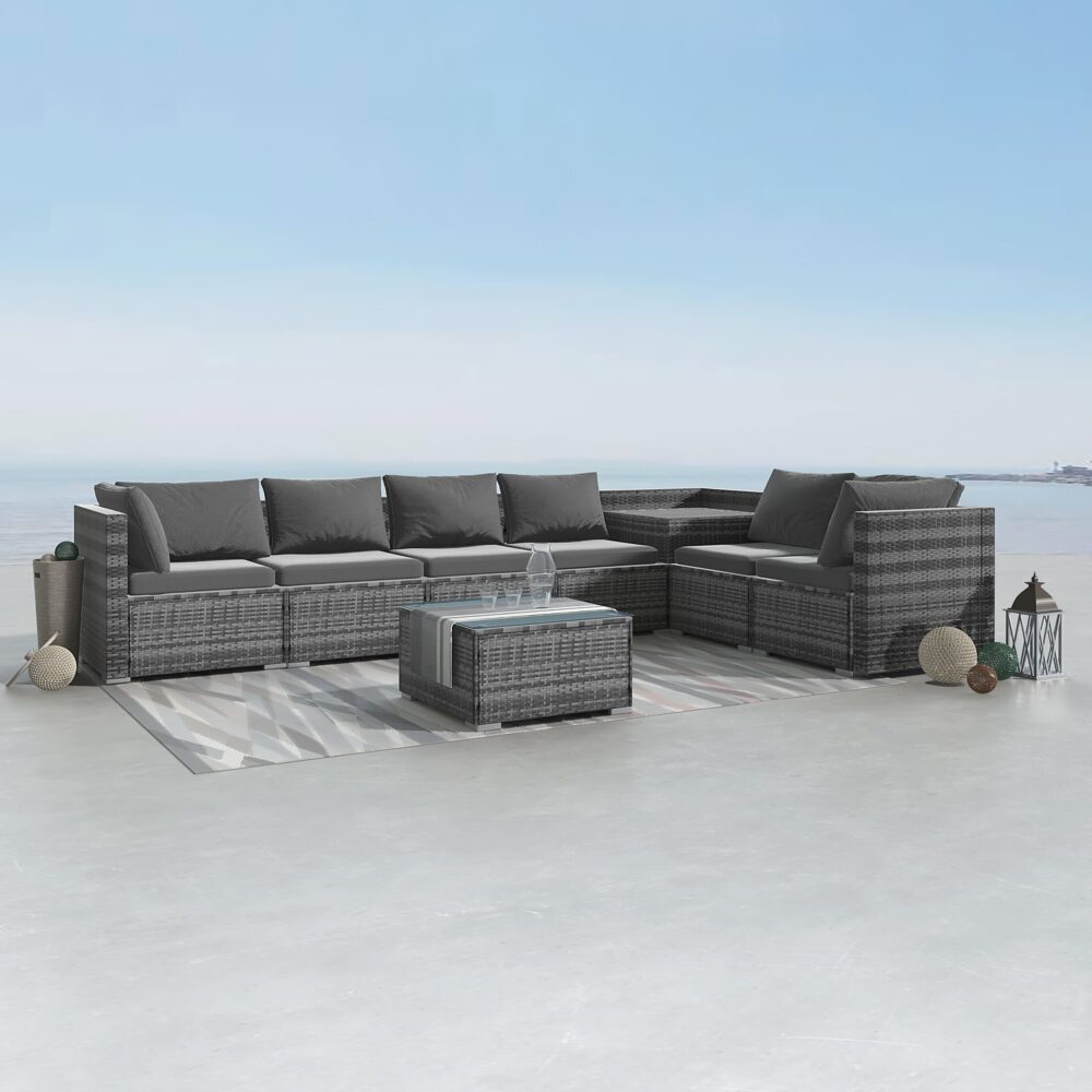 8PCS Outdoor Furniture Modular Lounge Sofa Lizard-Grey - Cosy Abode