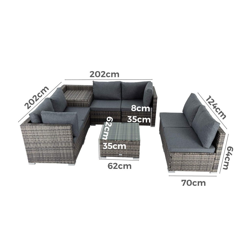 8PCS Outdoor Furniture Modular Lounge Sofa Lizard-Grey - Cosy Abode