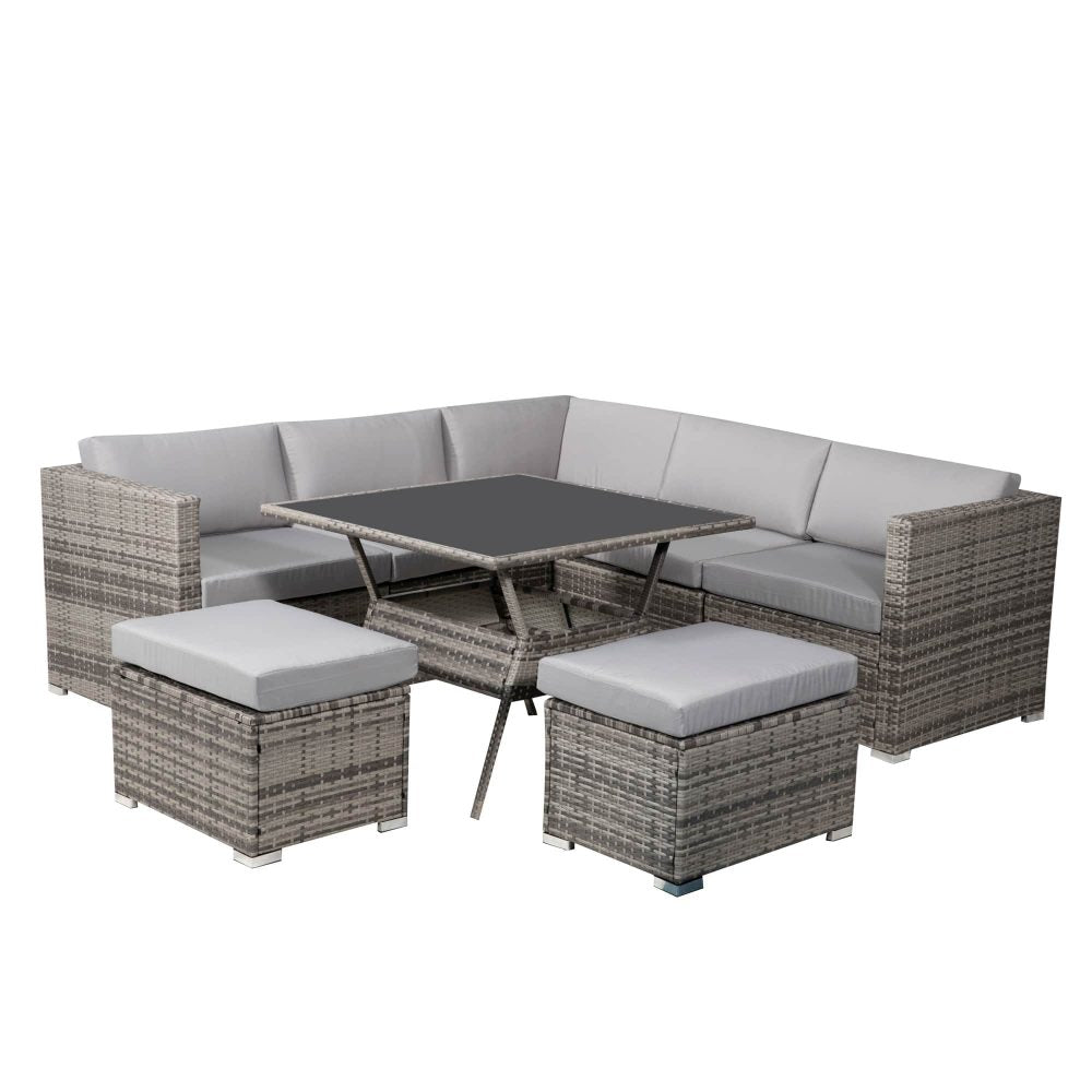8PC Outdoor Dining Set Wicker Table &amp; Chairs-Grey - Cosy Abode