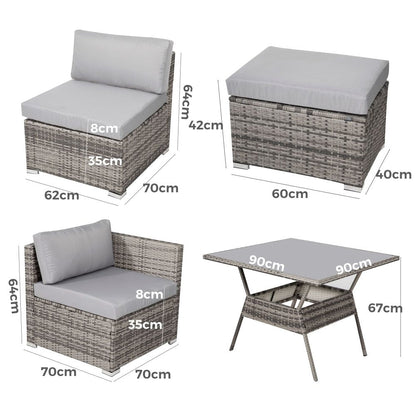 8PC Outdoor Dining Set Wicker Table &amp; Chairs-Grey - Cosy Abode