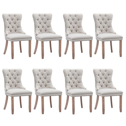 8x AADEN Modern Elegant Button-Tufted Upholstered Fabric with Studs Trim and Wooden legs Dining Side Chair-Beige - Cosy Abode