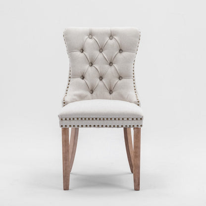 8x AADEN Modern Elegant Button-Tufted Upholstered Fabric with Studs Trim and Wooden legs Dining Side Chair-Beige - Cosy Abode