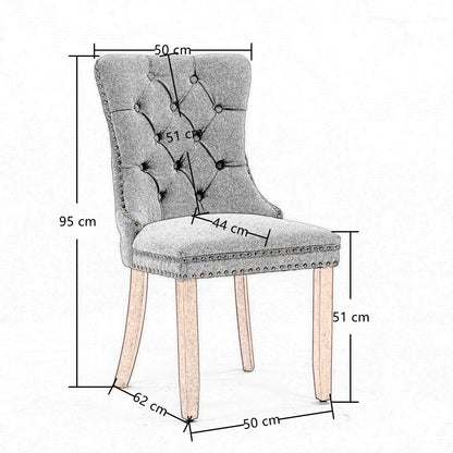8x AADEN Modern Elegant Button-Tufted Upholstered Fabric with Studs Trim and Wooden legs Dining Side Chair-Beige - Cosy Abode