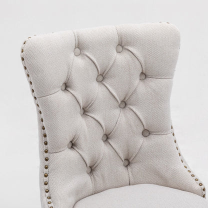 8x AADEN Modern Elegant Button-Tufted Upholstered Fabric with Studs Trim and Wooden legs Dining Side Chair-Beige - Cosy Abode