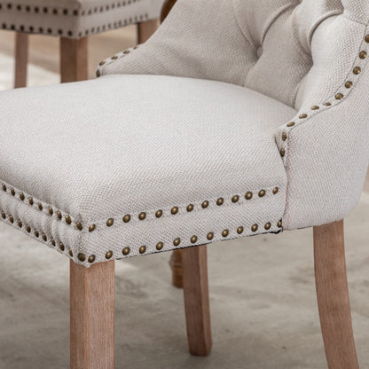 8x AADEN Modern Elegant Button-Tufted Upholstered Fabric with Studs Trim and Wooden legs Dining Side Chair-Beige - Cosy Abode