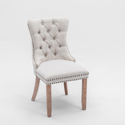 8x AADEN Modern Elegant Button-Tufted Upholstered Fabric with Studs Trim and Wooden legs Dining Side Chair-Beige - Cosy Abode