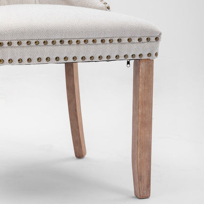 8x AADEN Modern Elegant Button-Tufted Upholstered Fabric with Studs Trim and Wooden legs Dining Side Chair-Beige - Cosy Abode