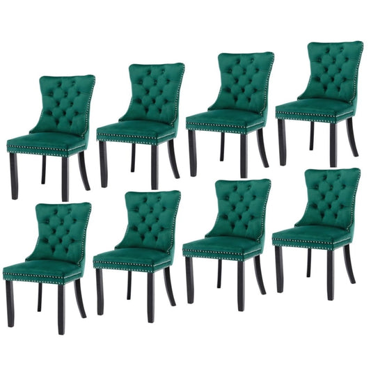 8x Velvet Dining Chairs- Green - Cosy Abode